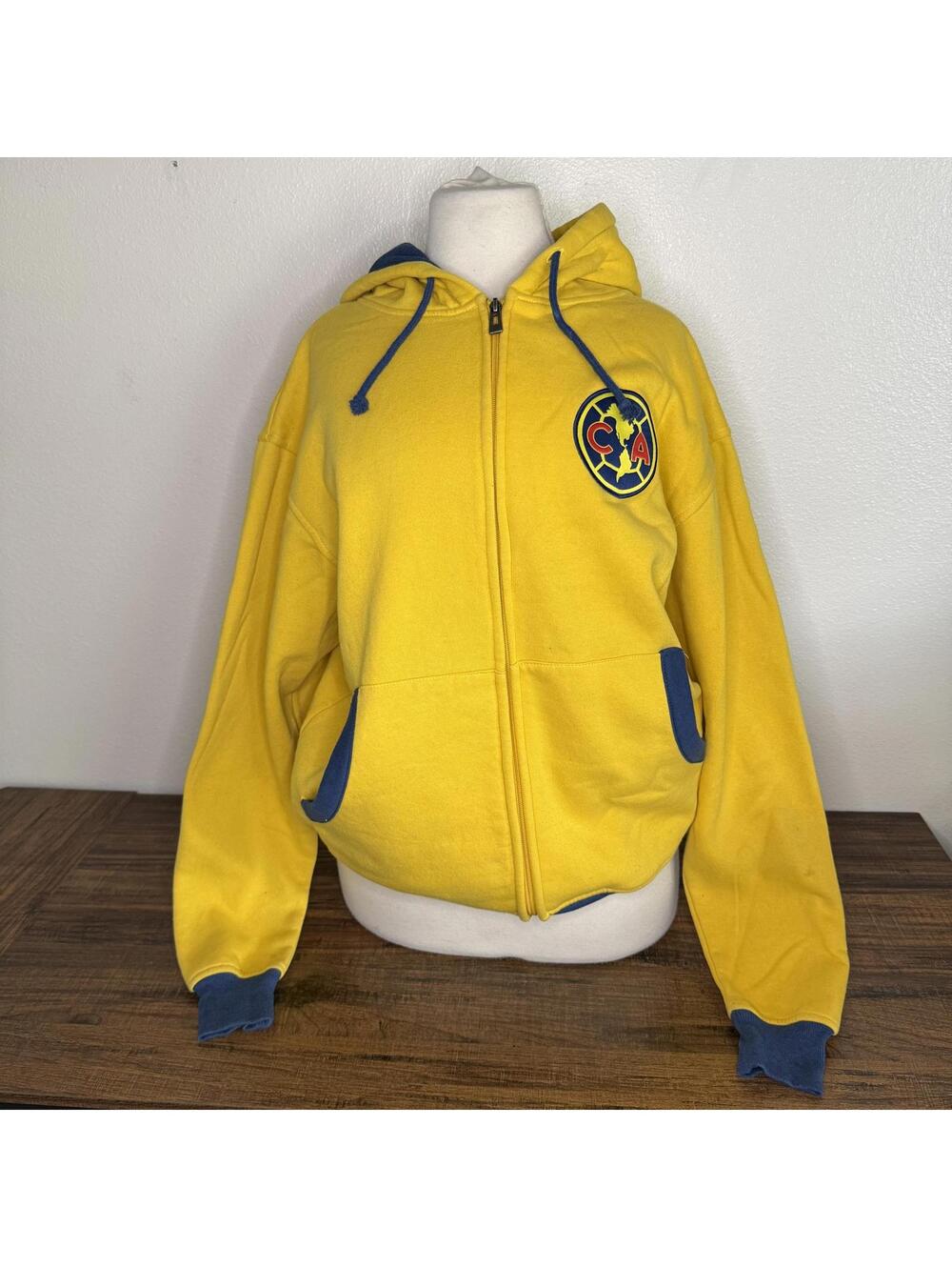 Club America Yellow Zip-Up Hoodie with Logo Size Small